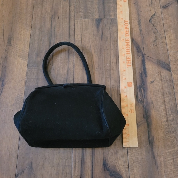 Vintage 50's Lennox Black Suede Satchel  with Pouch Comb and Mirror - Picture 6 of 8